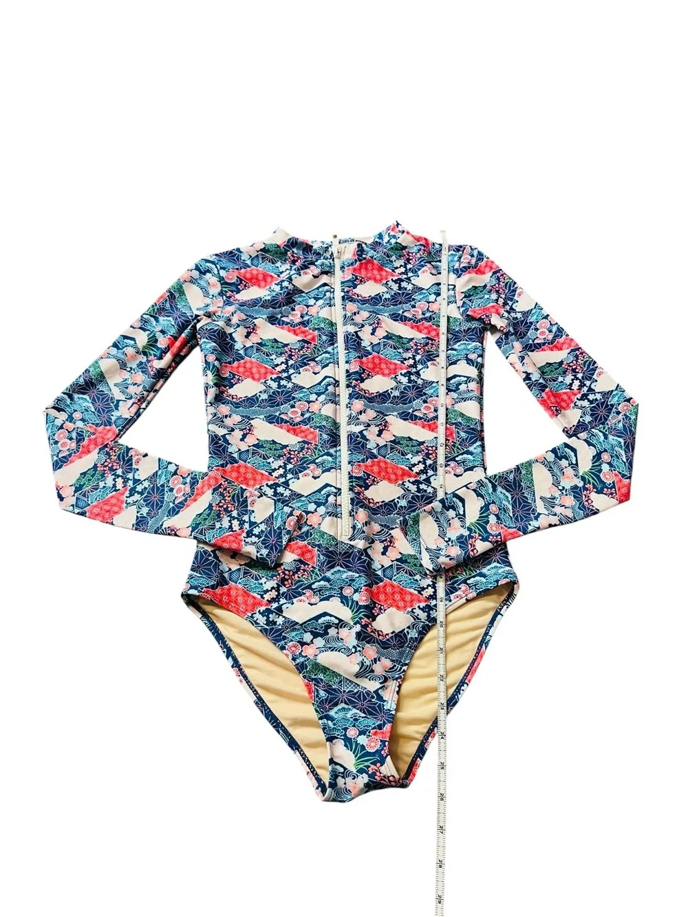 Mott50 Long-Sleeve Floral Wave One-Piece Swimsuit - Blue/Red/Teal